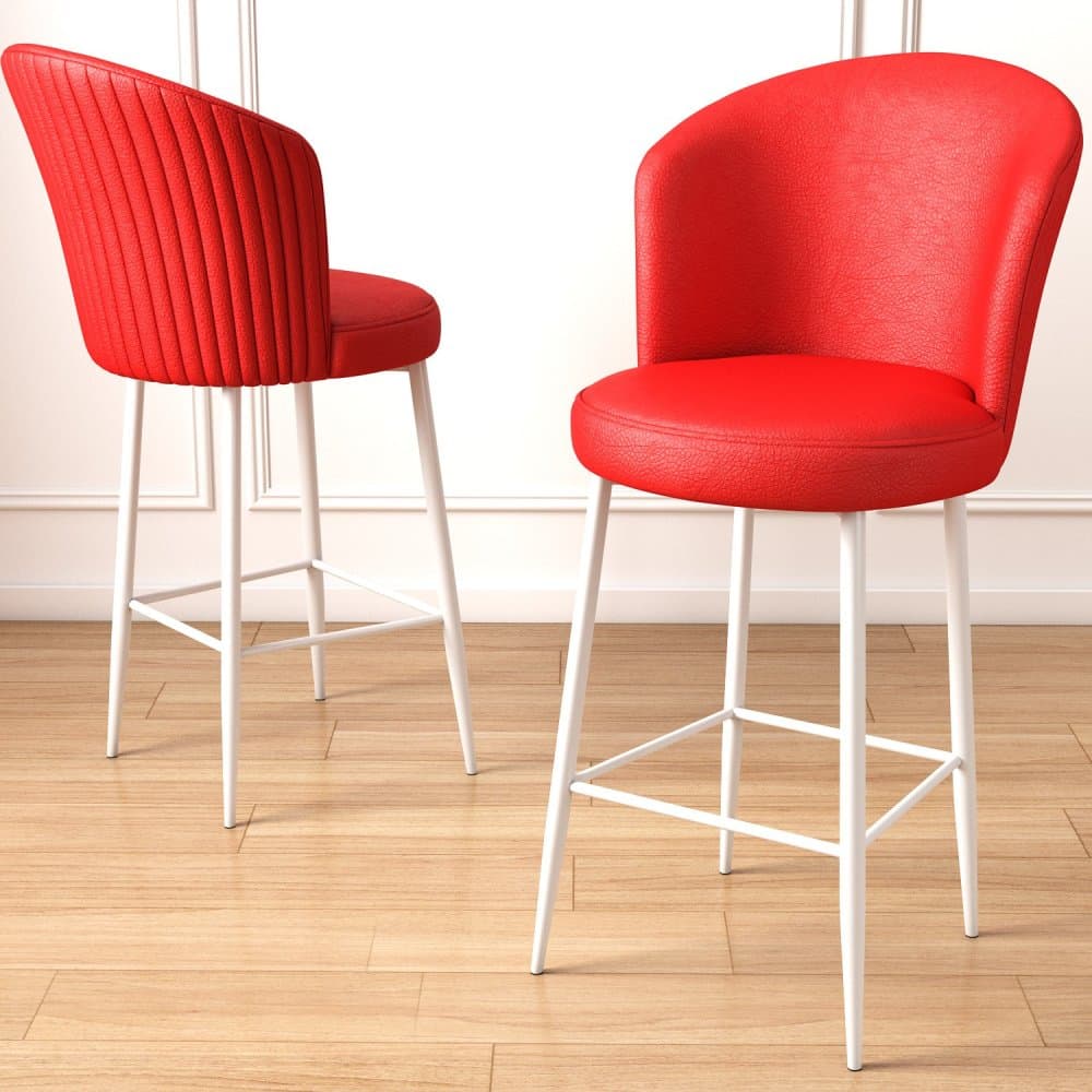 Bar Stool Set (4 Pieces) Uras - Red, White 1