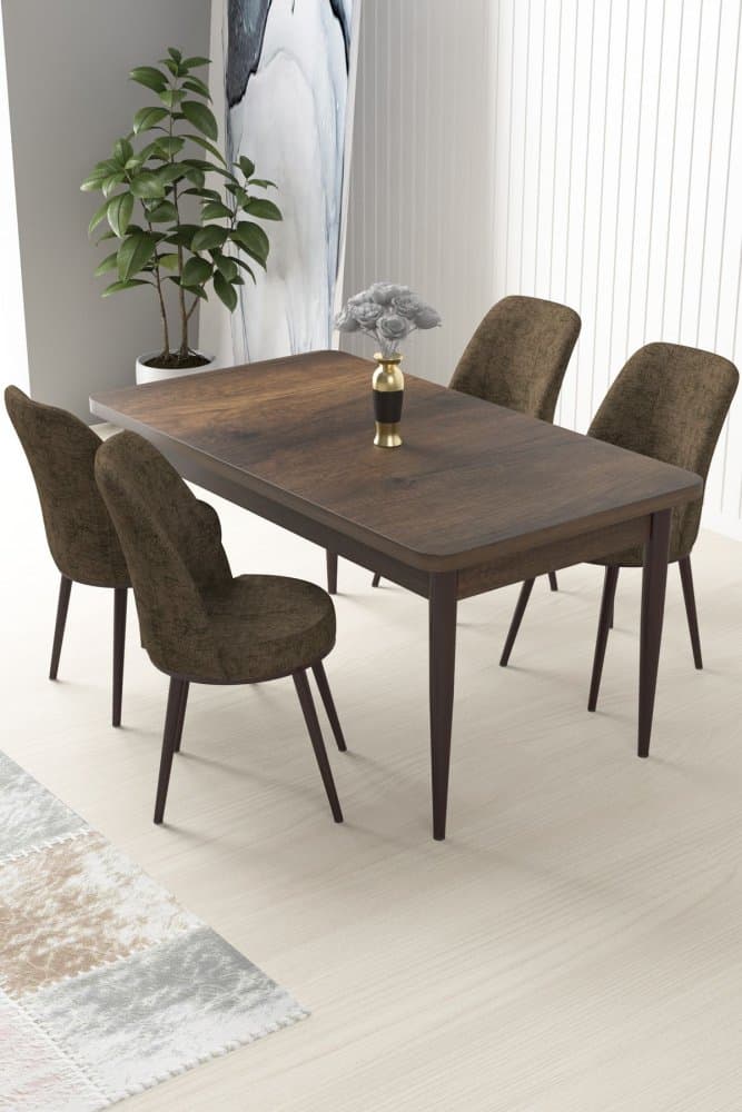 Dining Table & Chairs Set (5 Pieces) Nil - Baroque, Brown 1