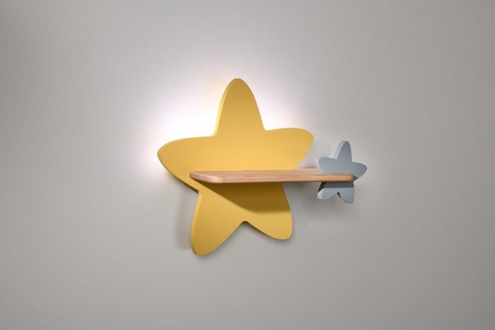 LED 5W nástenná lampa pre deti žlto-sivá hviezda Hviezda