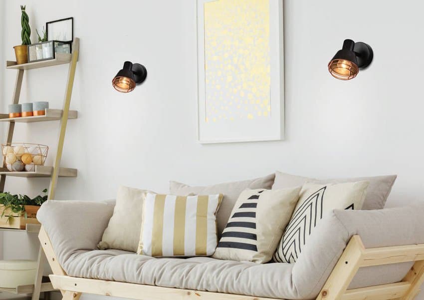 Nástenná lampa s čiernym tienidlom, medená, E14 40W Neria 1