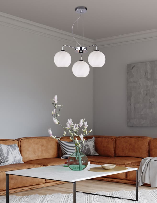 Závesná lampa Larix chróm 3x40W e27 biele tienidlo 1