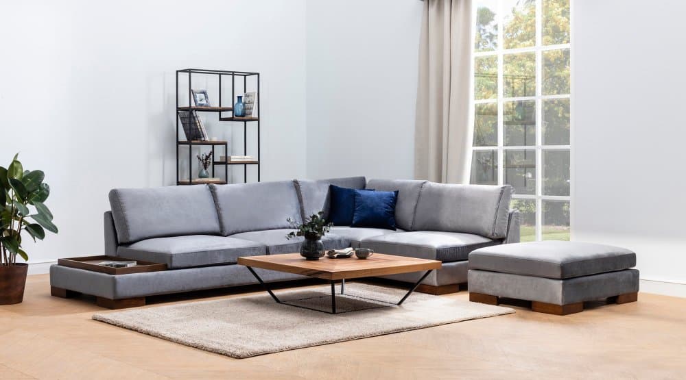 Rohová sedacia súprava / Rohová pohovka Tulip Corner Right With Pouf - Dark Grey