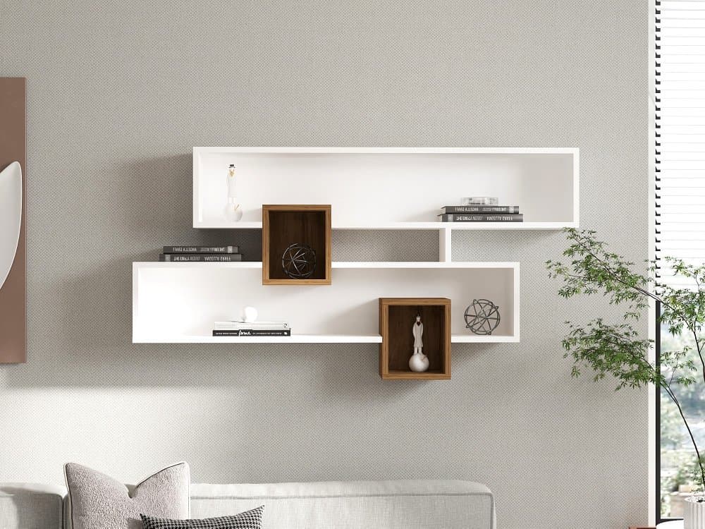 Nástenná polica Karen - Walnut, White 1