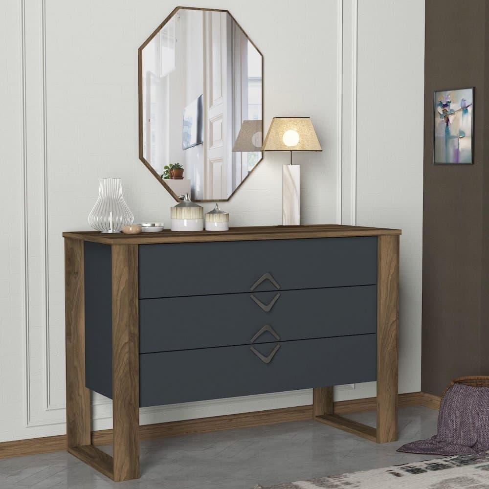 Komoda Bumerang Aynalı - Walnut, Anthracite