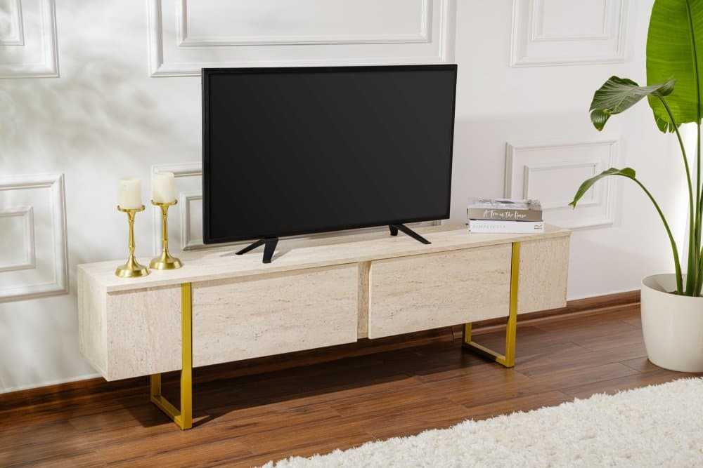 TV stolík Serenity - Travertine, Gold 1