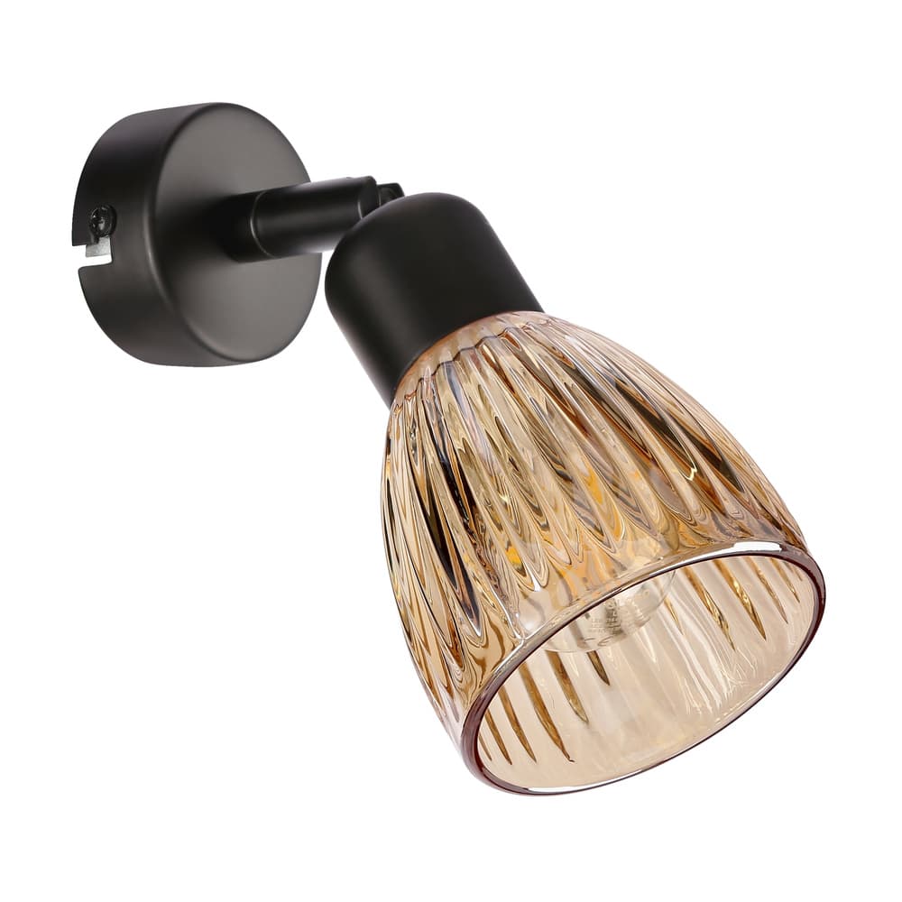AMCOS lampa kinkiet 1x40W E14 czarny klosz bursztynowy 1
