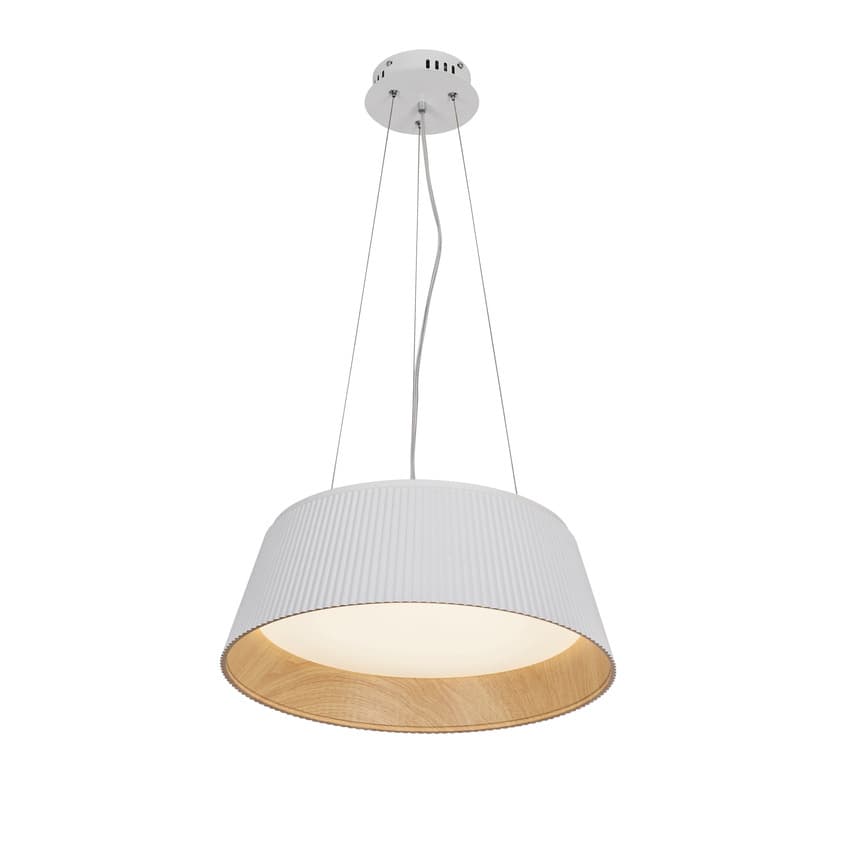 Závesná lampa Umbria biela drevená LED biela tienidlo