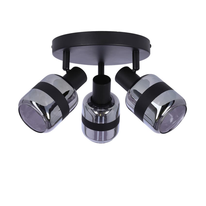 Stropná lampa Yuki, matná čierna, 3x15W, E14, dymové tienidlo 1