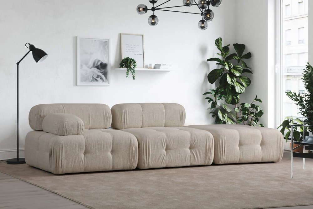 Trojmiestna pohovka Doblo 3 Seater ( L1-O1-Pouffe) Cream Bouclette
