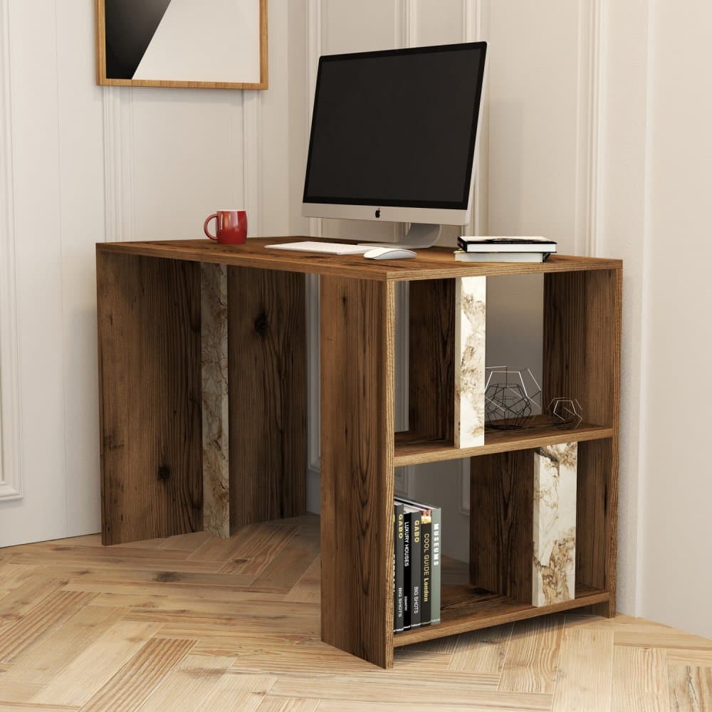Písací stôl Lima - Walnut, White Marble