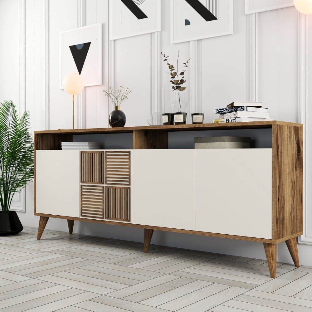 Konzolový stolík Milan - Walnut, Cream