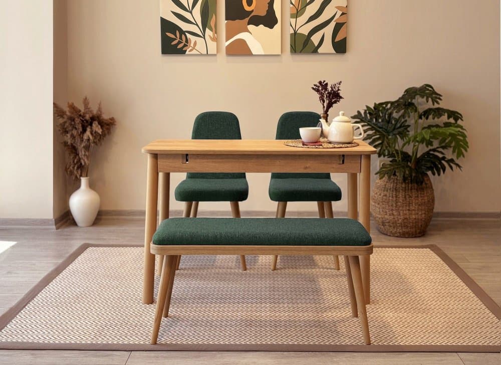 Jedálenský set s rozkladacím stolom a stoličkami (4 kusy) Vina Mini 01 1070 - Oak, Green 1