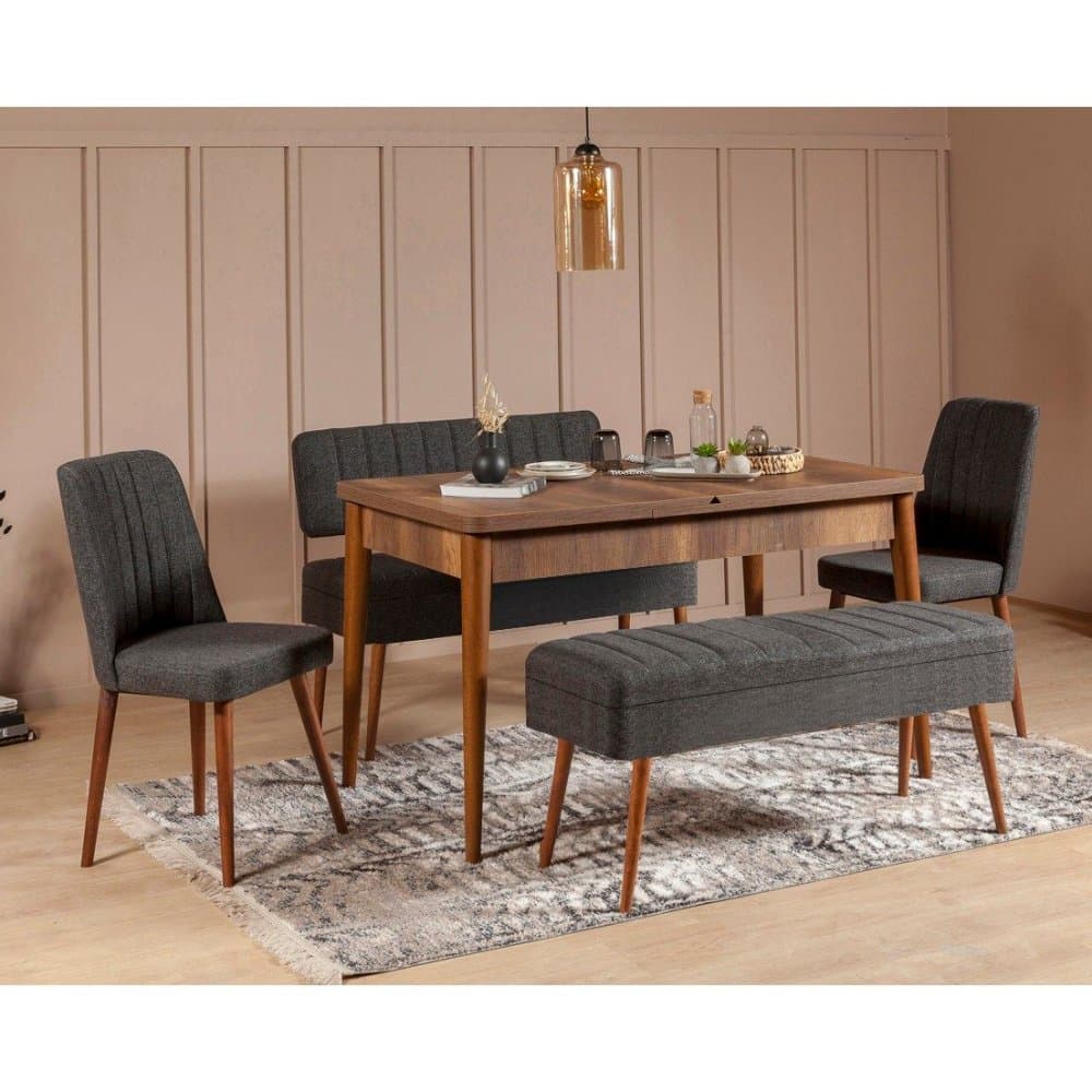 Jedálenský set s rozkladacím stolom a stoličkami (5 kusov) Vina 1053 - 4 - Anthracite, Walnut 1