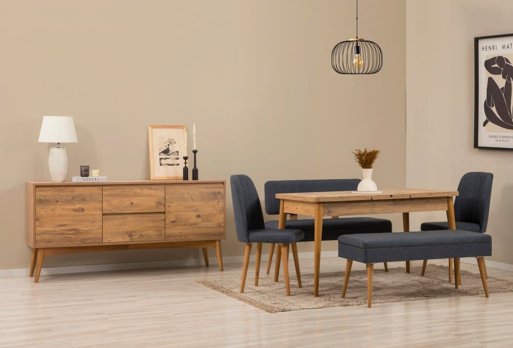 Set s rozkladacím stolom, stoličkami a konzolou (6 kusov) Vina Bench 04 1048 - Atlantic Pine, Dark Blue 1