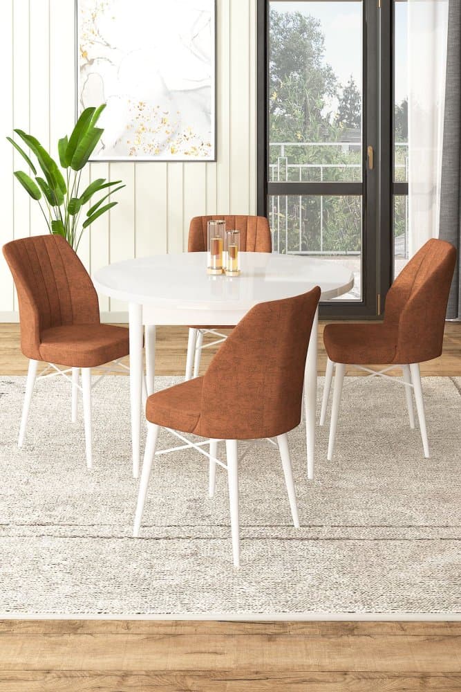 Dining Table & Chairs Set (5 Pieces) Rox - White, Tile Red 1