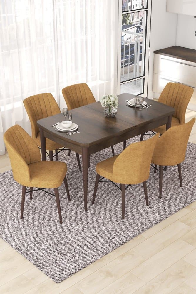 Extendable Dining Table & Chairs Set (7 Pieces) Nef - Baroque, Cappuccino 1