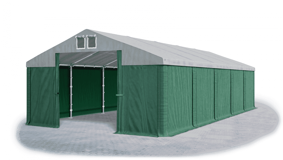 Skladový stan 5x10x2,5m strecha PVC 560g/m2 boky PVC 500g/m2 konštrukcie ZIMA PLUS Šedá Zelená Zelená