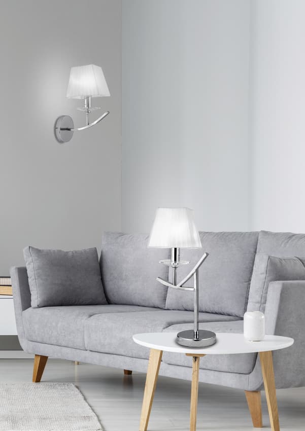 Chrómová nástenná lampa / biele organzové tienidlo 40W E14 Valencia
