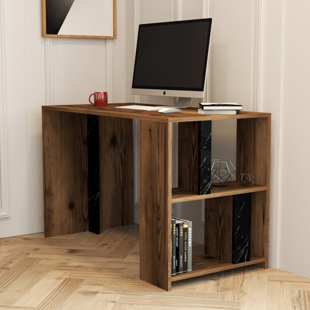 Písací stôl Lima - Walnut, Black Marble 1