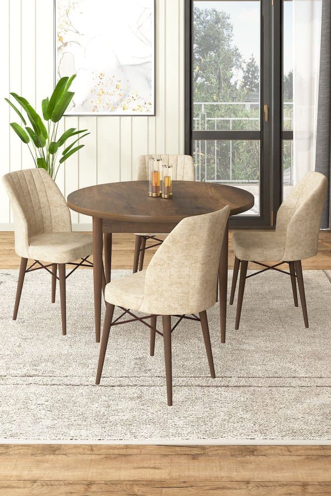 Dining Table & Chairs Set (5 Pieces) Rox - Baroque, Cream 1