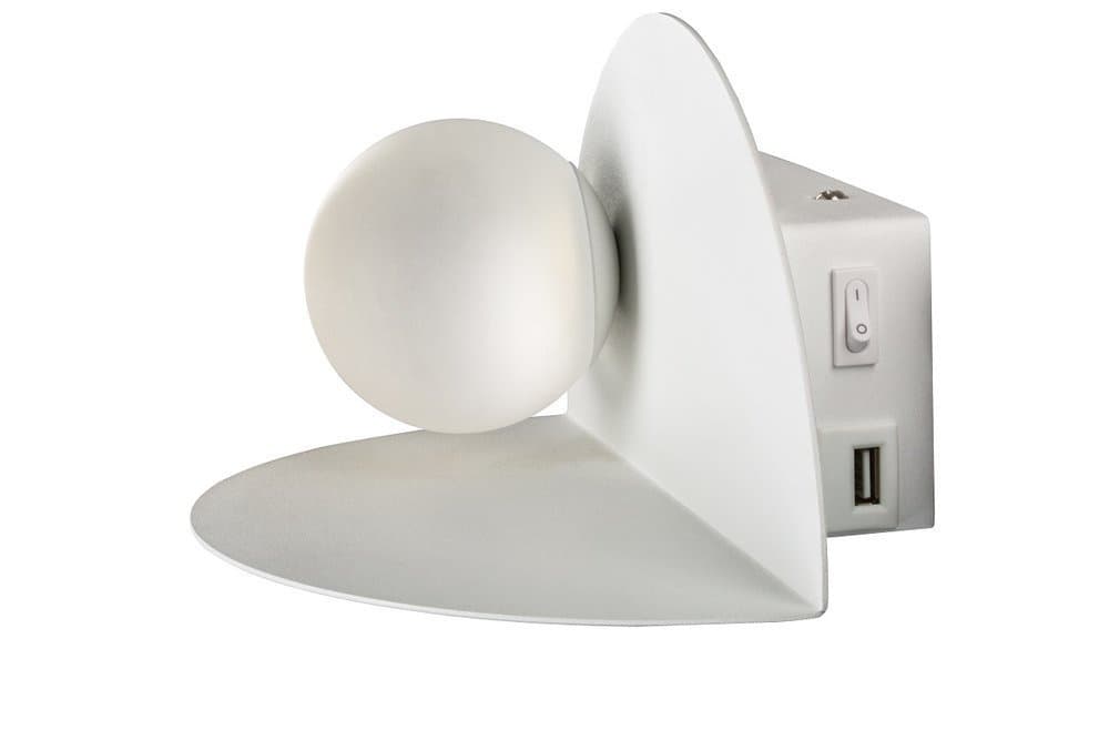 Nástenná lampa biela LED 4W 4000K USB nabíjačka s poličkou Zenit