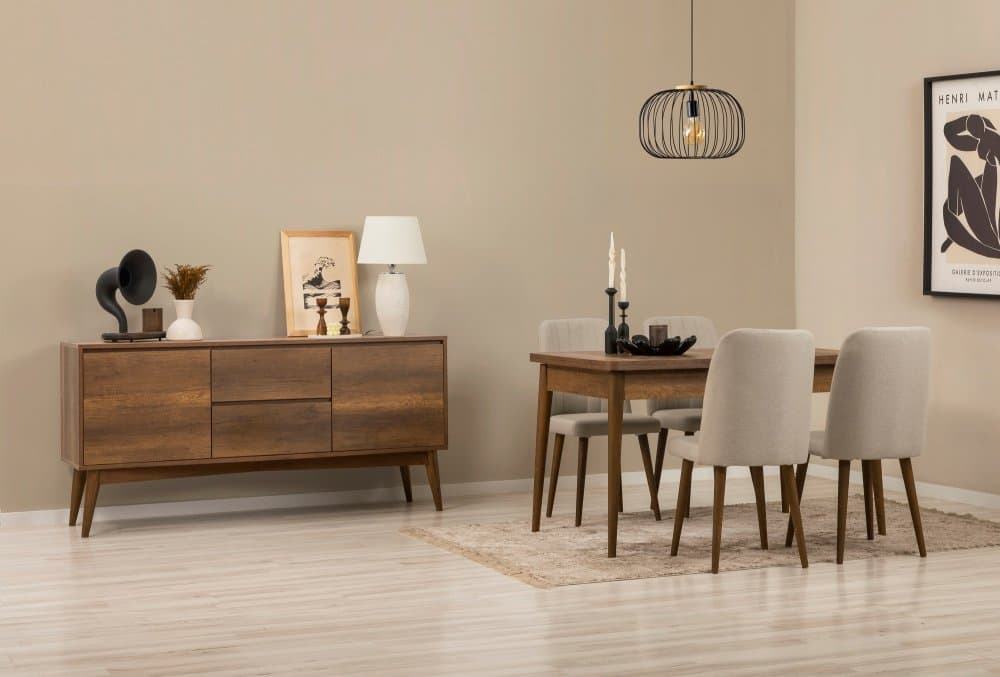 Set s rozkladacím stolom, stoličkami a konzolou (6 kusov) Vina 01 1005 - Walnut, Cream