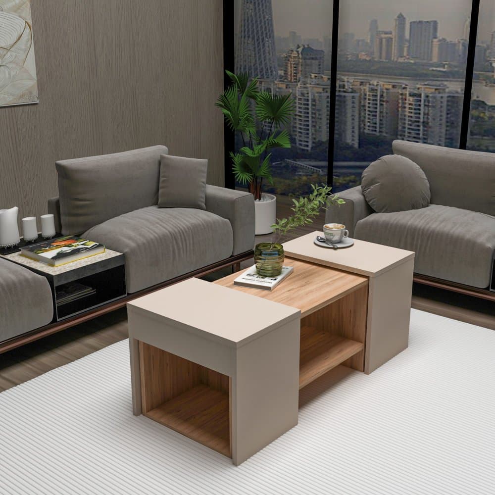 Súprava konferenčných stolíkov Sartos - Atlantic Pine, Beige 1