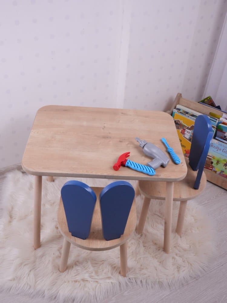 Kid's Table Set Bunny Two Chair Set - Blue, Brown 1