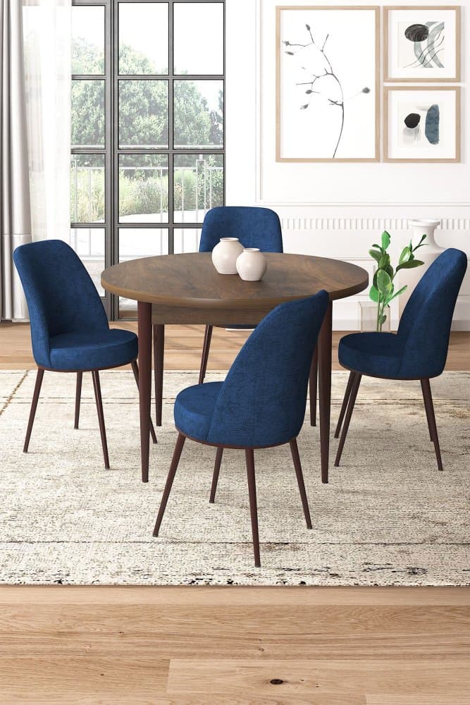 Dining Table & Chairs Set (5 Pieces) Tor - Baroque, Navy Blue 1