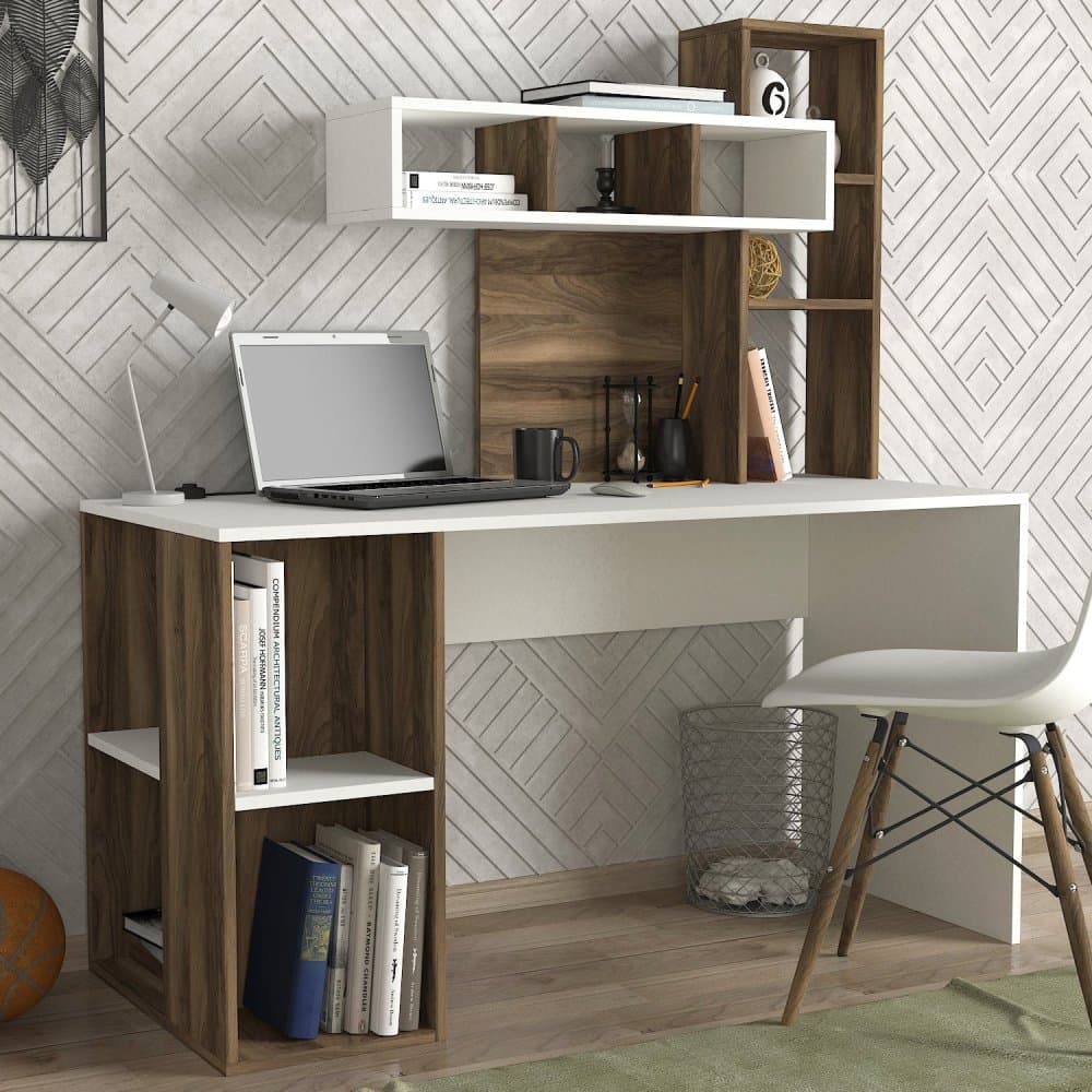 Písací stôl Coral - White, Walnut