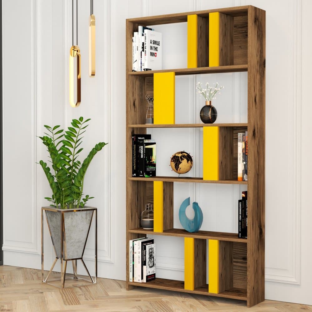 Knižnica Lima - Walnut, Yellow 1