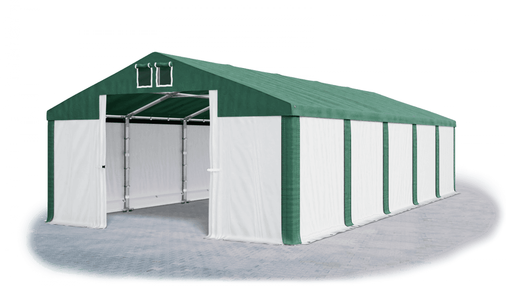Skladový stan 5x10x2,5m strecha PVC 560g/m2 boky PVC 500g/m2 konštrukcie ZIMA PLUS Zelená Zelená Bílá