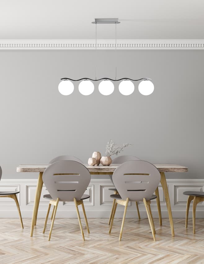 Závesná lampa chróm/biela guľa 5 Ramon