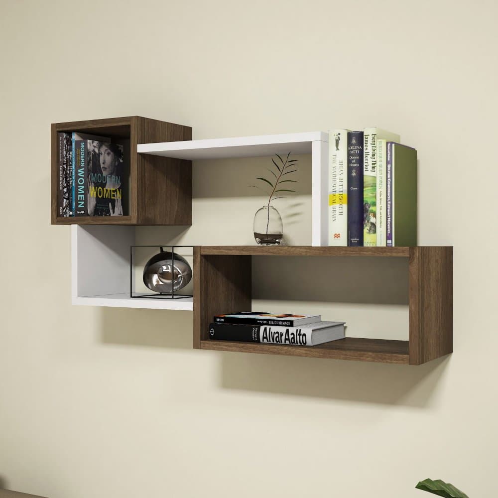 Nástenná polica Afro - White, Walnut - POSLEDNÝ KUS 1