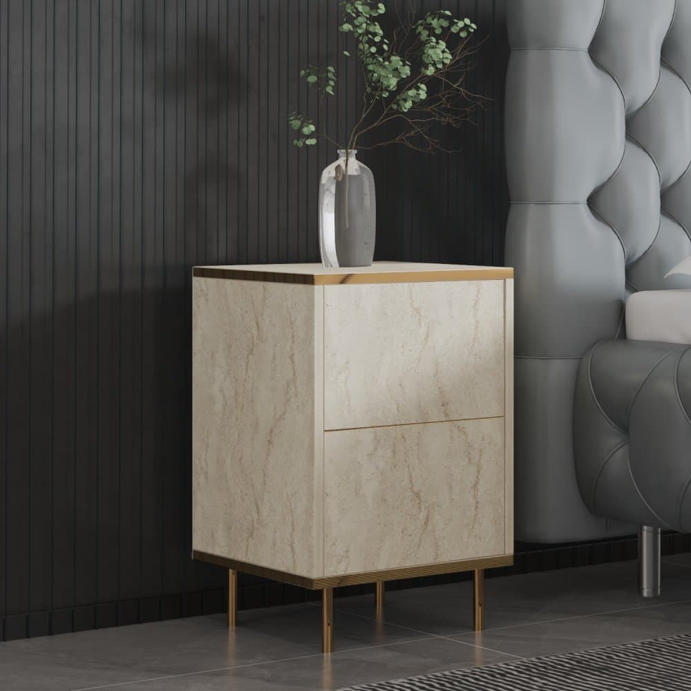 Nočný stolík Imaj - Travertine, Gold - POSLEDNÉ 2 KUSY 1