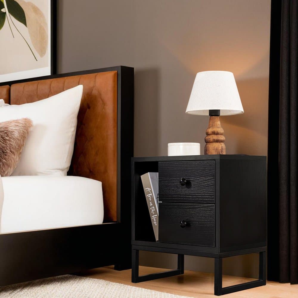 Nočný stolík Glimmer - Wood Black, Black