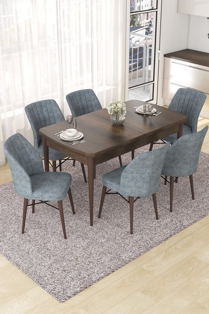 Extendable Dining Table & Chairs Set (7 Pieces) Nef - Baroque, Grey 1