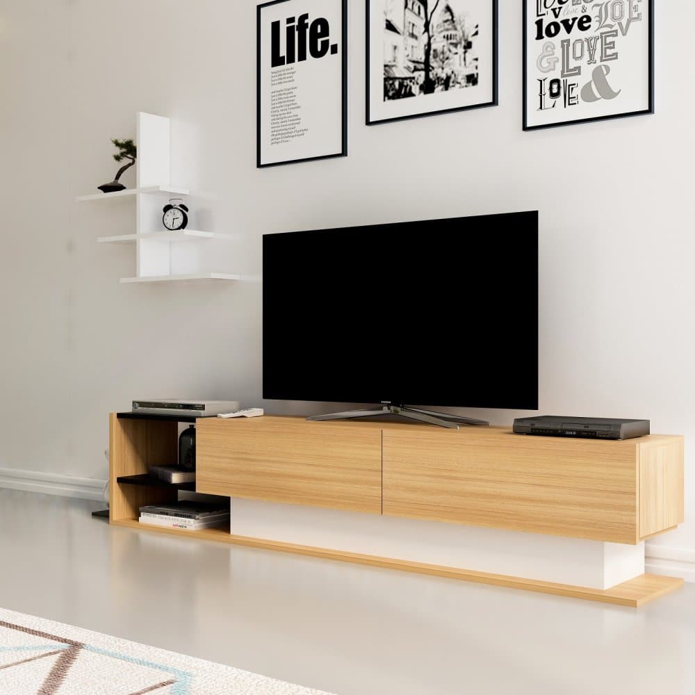 TV skrinka / Obývacia stena Liza - Teak, White 1