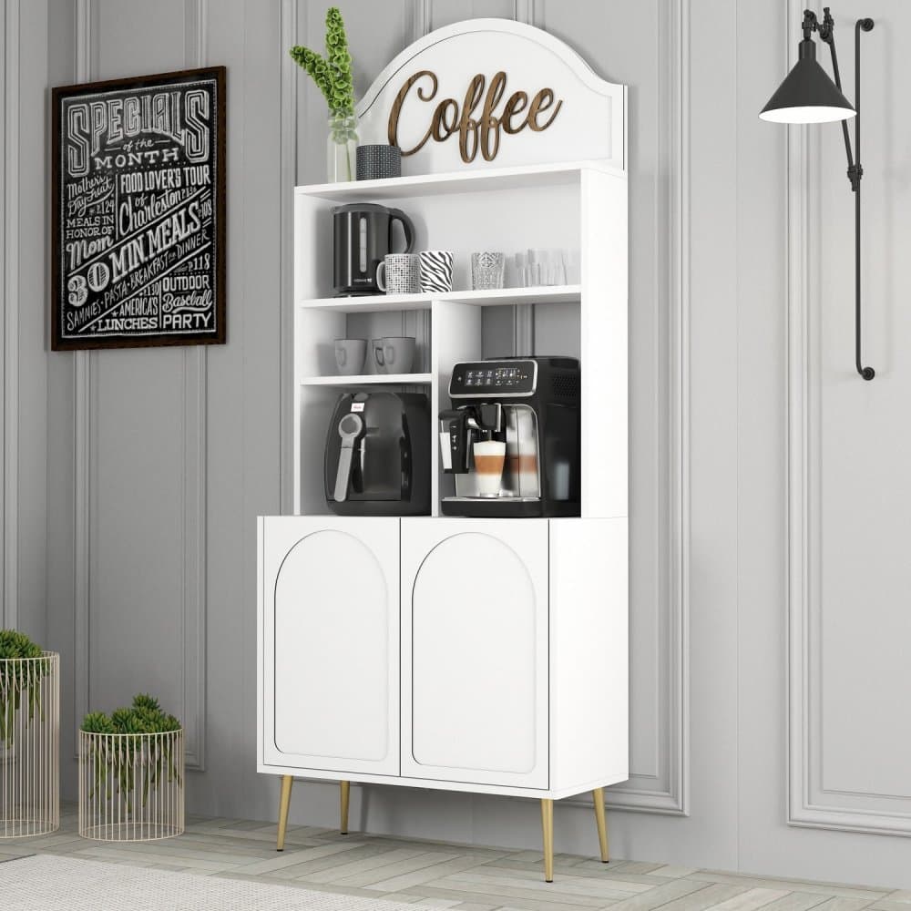 Coffee Bar Cabinet Lyon 80 - White, Gold 1
