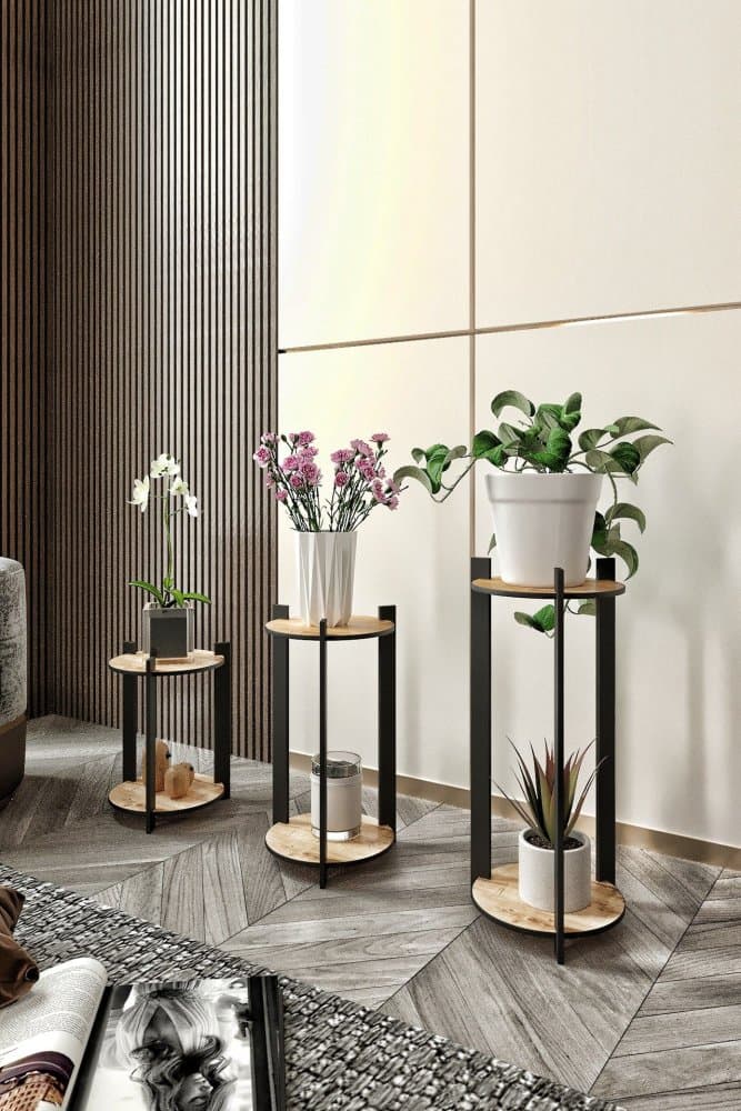 Wooden Plant Stand Flower Desk Round - Oak