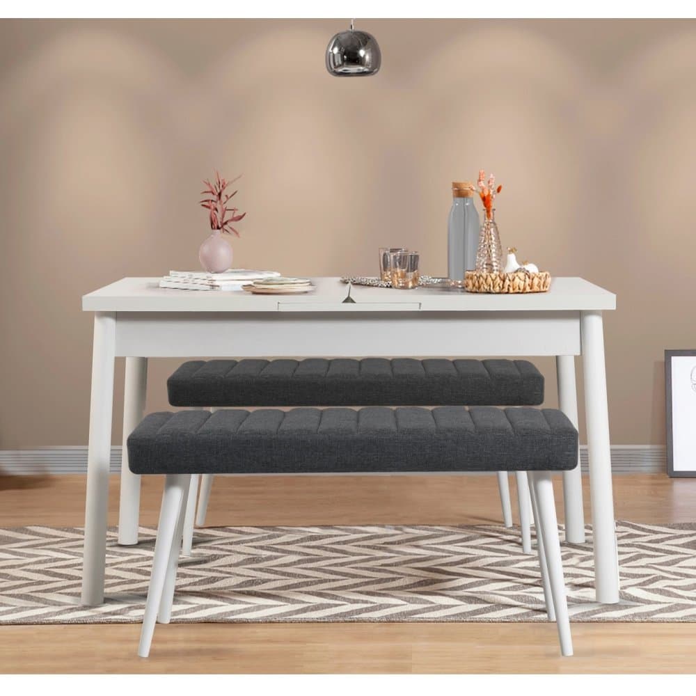 Jedálenský set s rozkladacím stolom a lavicou (3 kusy) Santiago 1053 - White, Anthracite