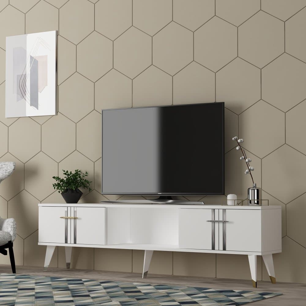 TV stolík Asel - White, Silver 1