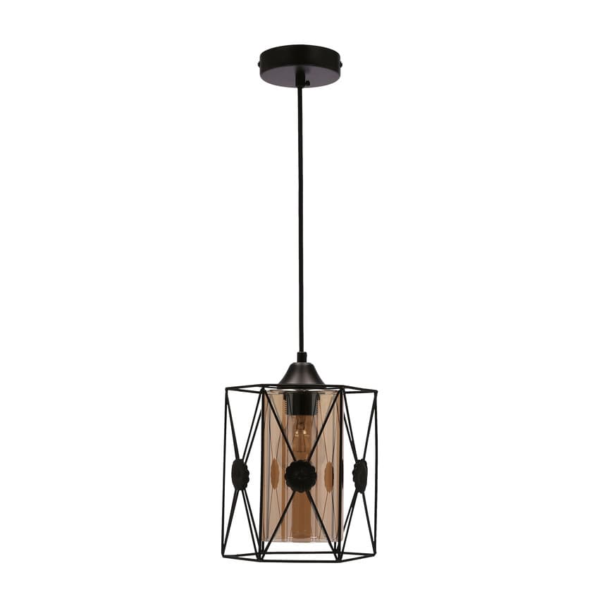 Závesná lampa Livian čierna 1X60W jantárové tienidlo