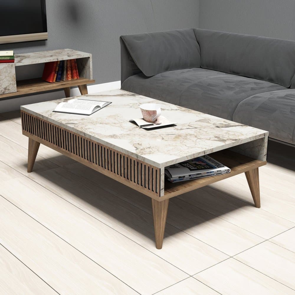 Konferenčný stolík Milan - Walnut, White Marble 1