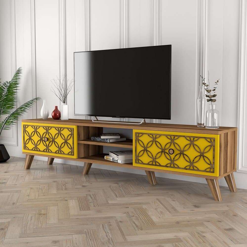 TV stolík Class - Walnut, Yellow 1