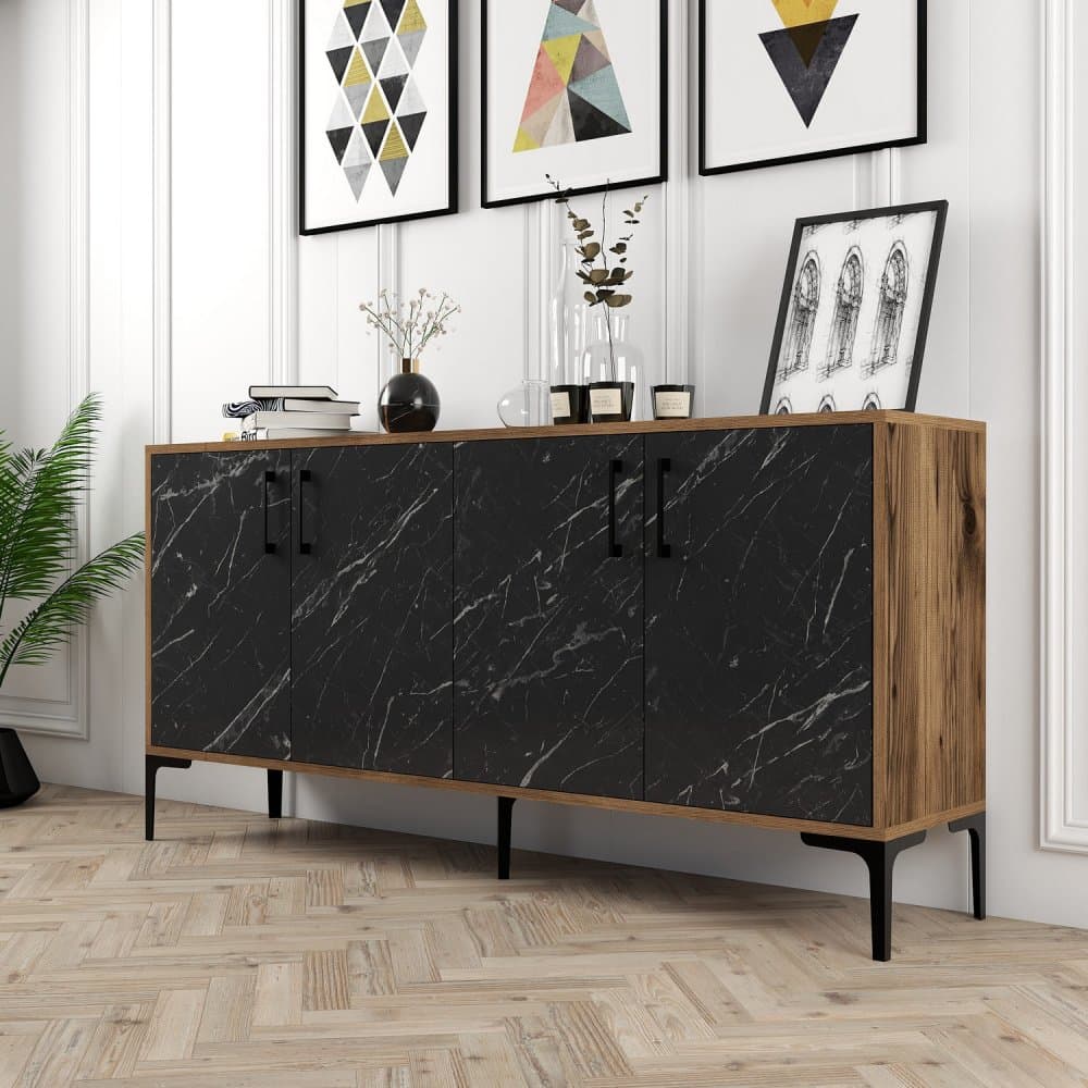Konzolový stolík Kiev 160 - Walnut, Black Marble 1