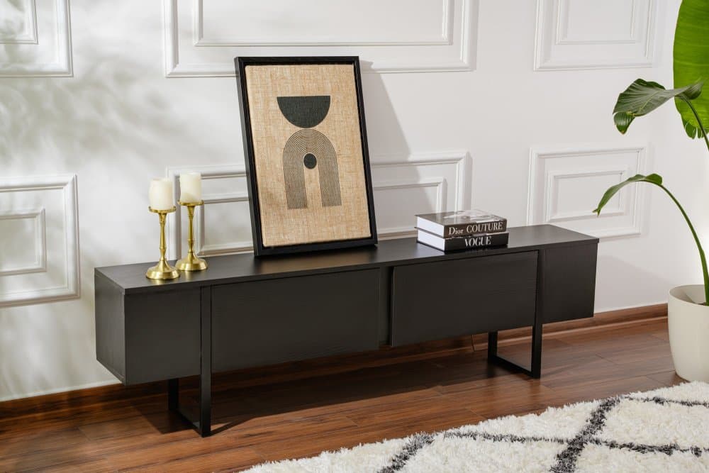 TV stolík Serenity - Wood Black, Black