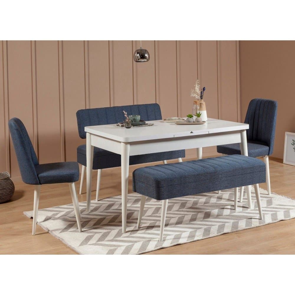 Jedálenský set s rozkladacím stolom a stoličkami (5 kusov) Vina 1048 - 4 - White, Dark Blue 1