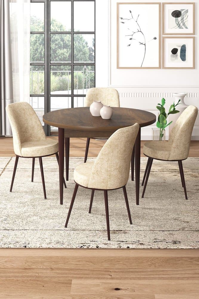 Dining Table & Chairs Set (5 Pieces) Tor - Baroque, Cream 1