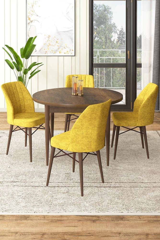Dining Table & Chairs Set (5 Pieces) Rox - Baroque, Mustard 1